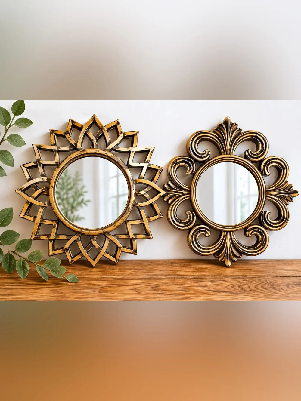 2 Mirror Elegant Gold Wall Mirror Set